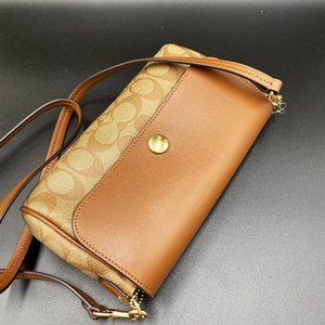 Coach Reversible Khaki Canvas Crossbody Bag Orange